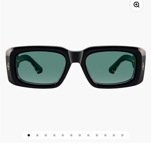 Donahugh Jensen Black Rectangular Sunglasses with Green Lenses